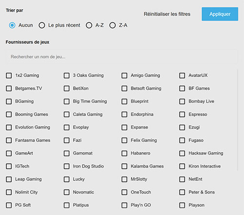 Les fournisseurs disponibles Evolve casino fournisseurs