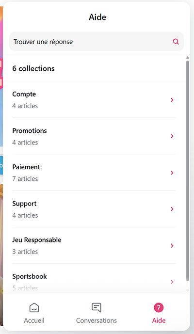 Le live chat du service client Evolve casino service client